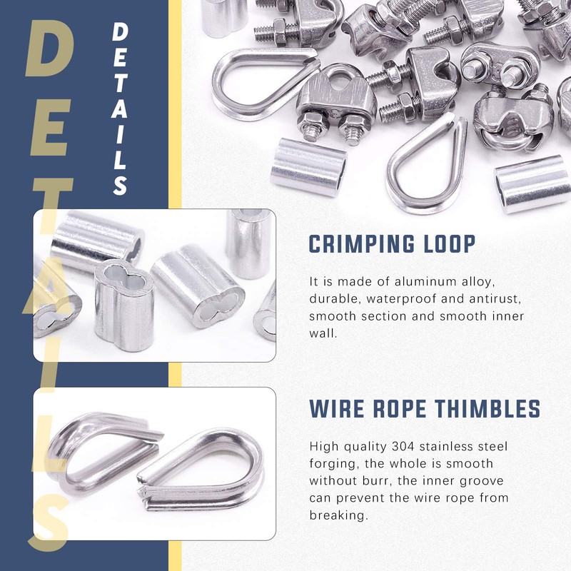 Glarks 24Pcs M3 Wire Rope Cable Clip Clamp with Cable