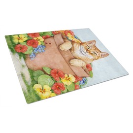 Caroline's Treasures CDCO0395LCB Ginger Cat In Pot by Debbie Cook Glass Cutting Board Large, 12H x 16W, multicolor