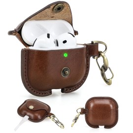 CONTACT'S FAMILY Leather Protective Case for AirPods 4 - Wireless/Wired Charging, Anti-Lost Design, Pure Copper Zipper, Exquisite Handmade Coffee