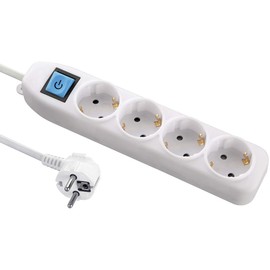 Electraline 59661, 4-Way Power Strip with Switch, Cable 1.5 m / Multiple Socket / Table Socket Power Strip, Female