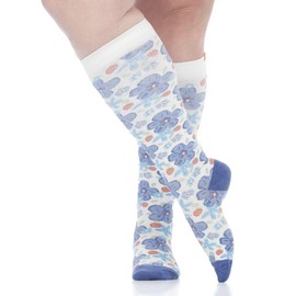 VIM & VIGR Cotton 15-20 mmHg Graduated Compression Socks (Cream & Periwinkle Forget-Me-Nots, Large/X-Large (3))