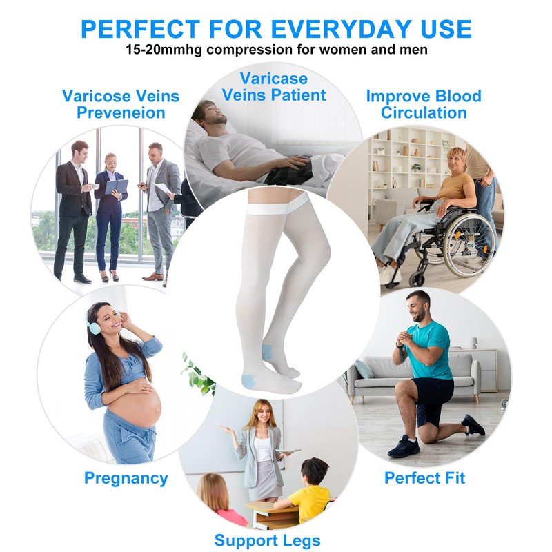 Medical Grade Knee-High Anti-Embolism Compression Socks(Pair), 15-20mmHg Graduated Pressure, Ted