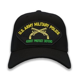 PATCHTOWN US Army Military Police Hat/Ballcap Adjustable One Size Fits Most (Multiple Colors & Styles) (Black, Add American Flag)