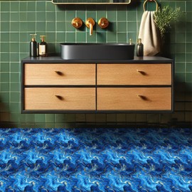 HOMETITUTE 10PCS 12x13 Inch Water Drop Glass Look Peel and Stick Floor Tiles Removable Self Adhesive Vinyl Flooring Stickers for Bathroom Laundry Room Kitchen Wall Decor