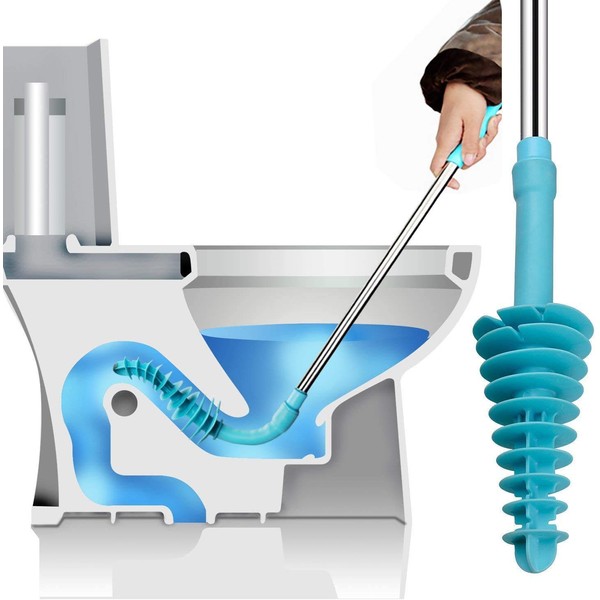 Samshow Toilet Plunger Toilet Dredge Designed for Siphon-Type, Power Cleaned Toilet Pipe, Patented, Environmentally Friendly, Stainless Steel Handle with Wall Hook