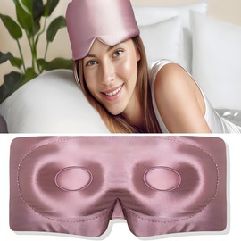 BYDT 100% Natural Silk 3D Eye Mask for Women Men, Soft Pressureless Cooling Blackout Eye Covers for Sleeping Travel Rest and Office, Zero Pressure, Sleep Mask fits All Heads Adjustable Large Size Pink