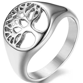 Jude Jewelers Stainless Steel Tree of Life Signet Style Wedding Statement Anniversary Statement Cocktail Party Ring (Silver, 10)