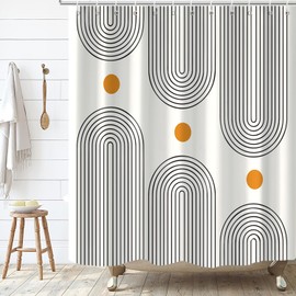 GKLEASG Boho Mid Century Shower Curtain, Modern Abstract Arch Sun Ivory Machine Washable Waterproof Polyester for Bathroom Decor Bathtub with 12 Hooks 72x72