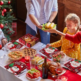 40pcs Christmas Paper Napkins - Santa Plaid Tree Snowman Reindeer Penguin Dessert Napkins for Xmas Winter Party Supplies