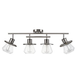 Globe Electric 57504 4-Light Track Lighting, Brushed Nickel, Center Bar Detail, Clear Glass Shades
