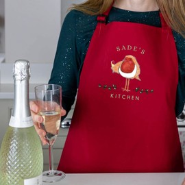 Stickerscape Christmas Apron (Christmas Robin - Sage) | Christmas Baking and Cooking Apron Gift for Women | Lots of Colours and Choice of Design