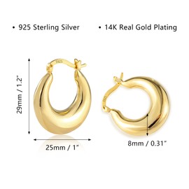 ASH'S CHOICE Sterling Silver 925 Earrings Large Hoop Earrings Oval Drop Earrings Gold for Women Hypoallergenic Earrings Chunky Lightweight Chunky Thick Hoop Earrings Medium Earrings Twisted Oval Hoop