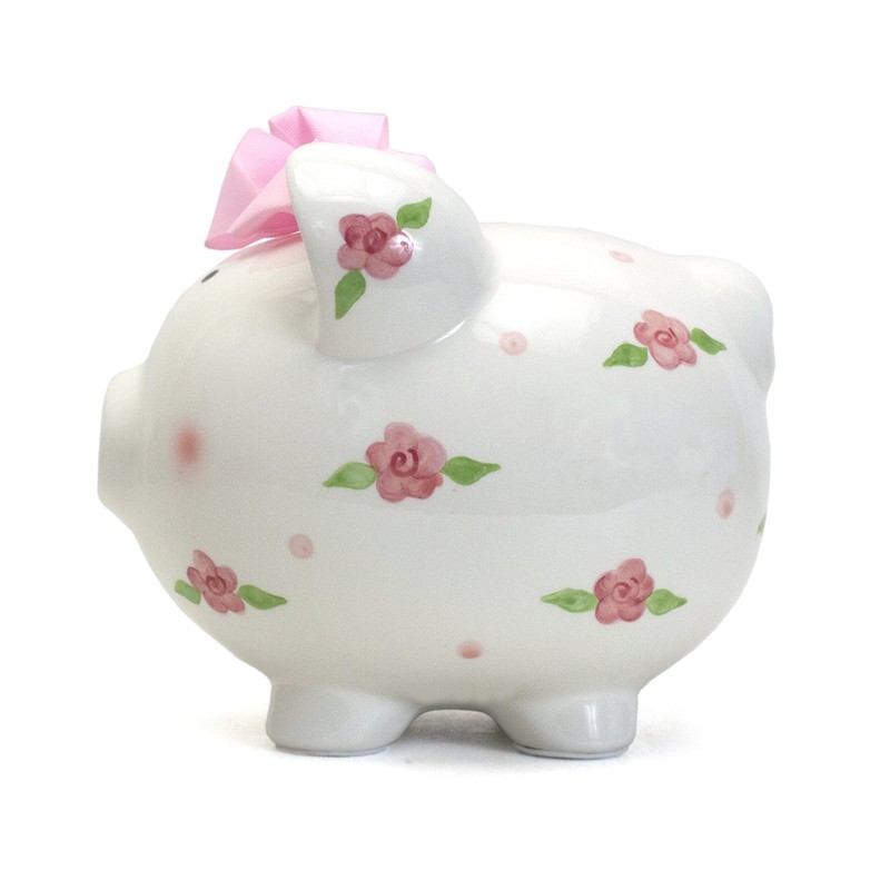 Child to Cherish Ceramic Piggy Bank for Girls, Posies and