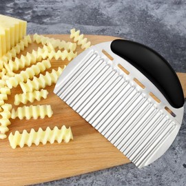 Large Crinkle Cutter French Fry Cutter, Stainless Steel Wavy Slicer Crinkle Cutting Chopping Tools with Handle for Carrot Vegetable (Large Size)