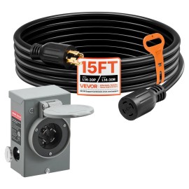 Generator Cord 15 Ft 30 Amp L14-30P L14-30R Inlet Box For Gasoline Generator Copper Wire ETL ListedCord Length: 15 ft, Amperage: 30 Amp