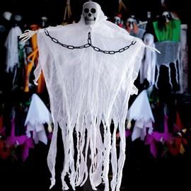 LUHI 2PCS Fantasmas Colgantes de Halloween, Decoración para Crear un Ambiente de Terror (Negro + Blanco)