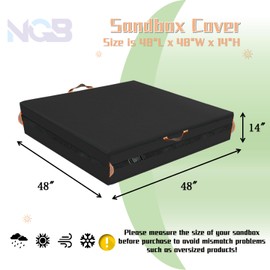 Square Sandbox Cover, Made 600D Heavy Duty for Children's Sandbox Protection Kids Outdoor Sand Boxes Sandpit,with Two Reflective Handles,5.3 Metre Drawstring and snap（48.8" L x 48.8" W x 14" H）