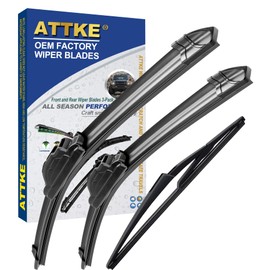 ATTKE All Weather All Season Wiper Blades, 26″ + 16″ Front Wipers and 12″ Rear Wiper Blades, Replacement for Nissan Kicks 2018-2023, OE Original Style (Pack of 3)