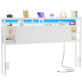 Unikito King Size Headboard with Storage, Headboards with Power Outlets and RGB LED Light, Sturdy Head Board for King Size Bed, Stable Headboards Only for Bedroom, Dorm Room, Guest Room, White