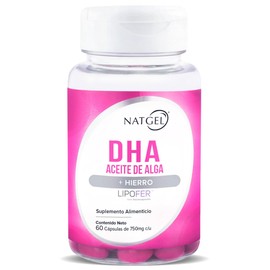 NatGel DHA  Hierro Lipofer  Omega-3 de Alga Schizochytrium con Hierro Patentado  Prenatal, Apoyo Esencial en el Embarazo  60 Softgels de 750 mg       