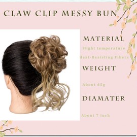 Claw Clip Messy Bun Hair Piece Tousled Updo Hair Buns Extension Elastic Hair Band Hair Pieces Curly Hair Bun Scrunchie For Women (Brown Mix Blonde)