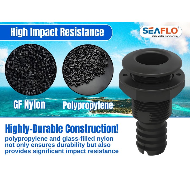 SEAFLO 1”, Black (1-Pack) Thru Hulls Fitting Thru-Hull with Check
