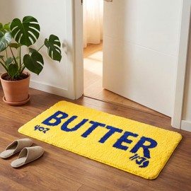 Drydiet Butter Rug 39.5'' x 18.5 '' Bathroom Runner Rug Bright Yellow Long Bath Mat Shaggy Non Slip Runner Mat Large Water Absorbent Bath Carpet Tub Sink Carpet for Kitchen Floor Bathtub Bedroom
