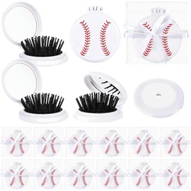 12 Set Baseball Gifts for Team Mini Hair Brush with Ribbons Baseball Hair Accessories, Soft Flexible Mini Travel Hair Brush for Girls Baseball Party Favors
