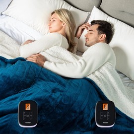 WOOMER Electric Blanket Heated Heating Blanket Queen Size 90"x 84" Warm Blanket Soft Flannel & Sherpa ETL Certified, 10 Heating Levels 0.5-12H Auto Off Machine Washable Navy Blue