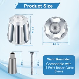 Coolfell 3 Piece Shower Knobs Replacement with 3 Extend Adapter, Compatible with Gerber Bathtub 3 Faucet Handle, 16 Point Broach Shower Handle for Short & Long Valve Stem