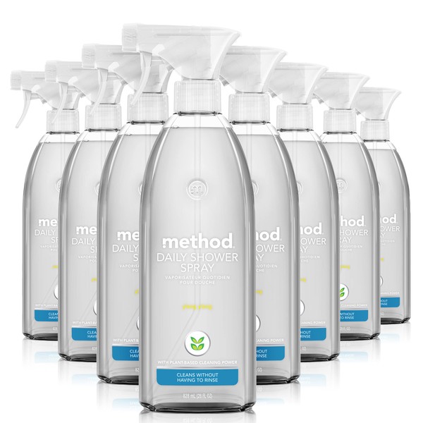 Method Daily Shower Cleaner Spray; Plant-Based & Biodegradable Formula; Spray and Walk Away - No Scrubbing Necessary; Ylang Ylang Scent; 828 ml Spray Bottles; 8 Pack; Packaging May Vary