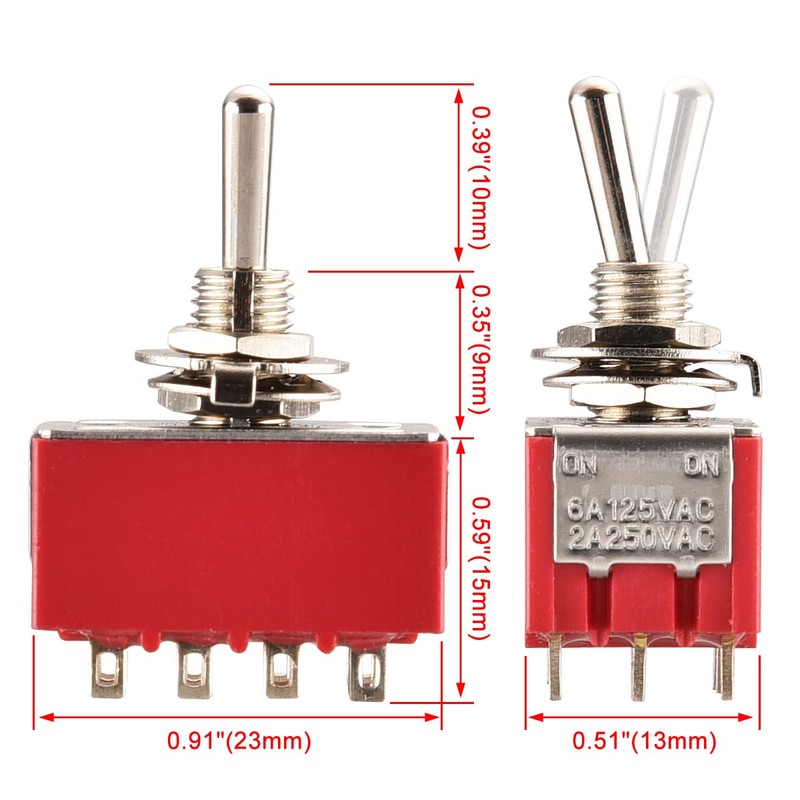 Heschen MTS-402 ON-ON 4PDT Miniature Toggle Switch, 12 Pin, 2A,