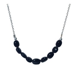 GemsPlace Natural Black Onyx Gemstone Pendant Necklace, High Grade Polished Oval Crystal Healing Cabochon, Women's Jewelry Gift, Yoga Stone Beads Necklace Meditation