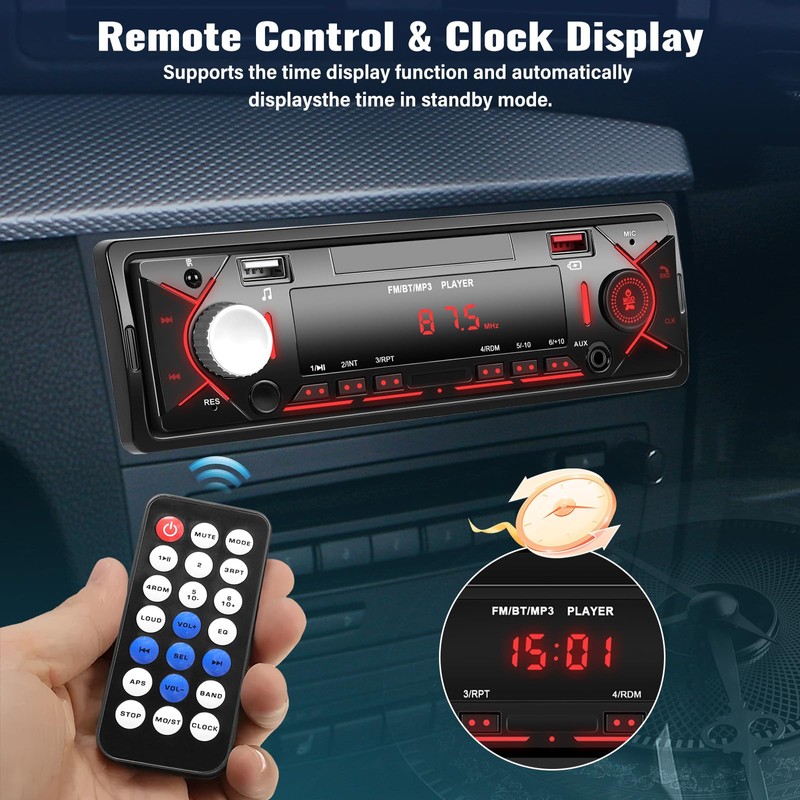 Single DIN Car Stereo Audio Car Audio with Handsfree Supports