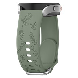 AK Flower Engraved Band for Garmin Vivoactive 5 / Vivoactive 3 Watch Band, Venu 2 Plus / Sq / Venu Watch Bands Women Men, Soft Replacement Strap for Garmin Vivomove Sport, Vivoactive 3 Music, Forerunner 645 / 245 Music (Olive Green)