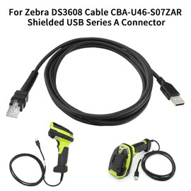 CARPSDZY CBA-U46-S07ZAR Shielded USB Cable for Zebra Symbol DS3608 DS3678 DS8108 DS8178 LI3608 LI3678 DS3600-KD Handheld Barcode Scanner, USB-A Connector, 7ft (2 m) Straight, BC 1.2, DC 5V