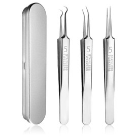 Pimple Blackhead Remover 3-Piece Tweezers Face Nose Black Head Precise Professional Face Extraction Set Pore Impurities Sharpener Needle Clip Scraper Make Up Tool Set