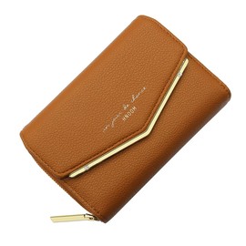HNOOM Women's Small Purse, PU Leather Purse with Zip, Coin Compartment, Mini Wallet, Credit Card Holder with 9 Card Slots, Gifts for Women, brown, S, Modern
