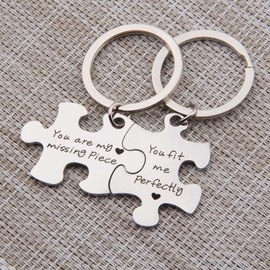 Ensianth Puzzle Jewelry Couple Gift You are My Missing Piece,You Fit Me Perfectly Necklace and Keyring Set of Two (keychian)