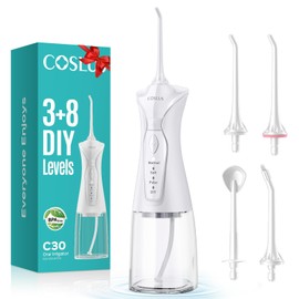 COSLUS Water Dental Flosser Pick for Teeth: 4 Modes Cordless Portable 300ML Larger Tank Water Teeth Cleaner IPX7 Waterproof Flossing Cleaning Picks for Home Travel White C30(FC5360)