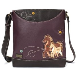 CHALA Sweet Messenger Mid Size Shoulder Purse with Adjustable Strap - Horse Family - plum