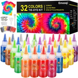 DIY Tie Dye Kits, Emooqi 32 Colours All-in-1 Tie Dye Set Contain 32 Bag Pigments, Rubber Bands, Gloves, Sealed Bag，Apron and Table Covers for Craft Arts Fabric Textile Party DIY Handmade Project