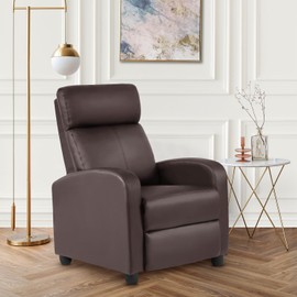 FDW Recliner Chair Massage Chair Reading Chair Reclining Sofa Home Theater Seating with Lumbar Support Massage and Padded Backrest for Living Room and Bedroom (Leather, Brown)