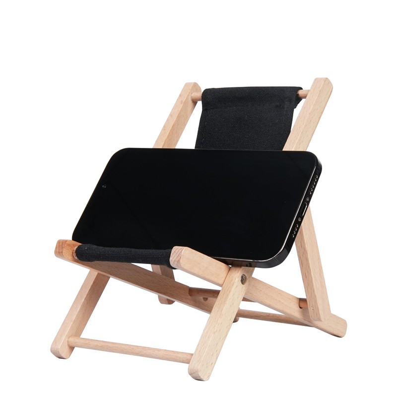 Hanpo Mini Wood Beach Chair Phone Stand, Cute Fabric Foldable