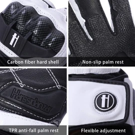 Harssidanzar Men and Women Leather Motorbike Motorcycle Gloves,Powersports Carbon Fiber Knuckle Protection Motorcycles Gloves KM045,White/Black,Size L
