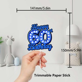 Decoración para tartas de 60 cumpleaños con purpurina azul, suministros de decoración para fiestas locas, para hombres y mujeres, feliz cumpleaños de 60 aniversarios