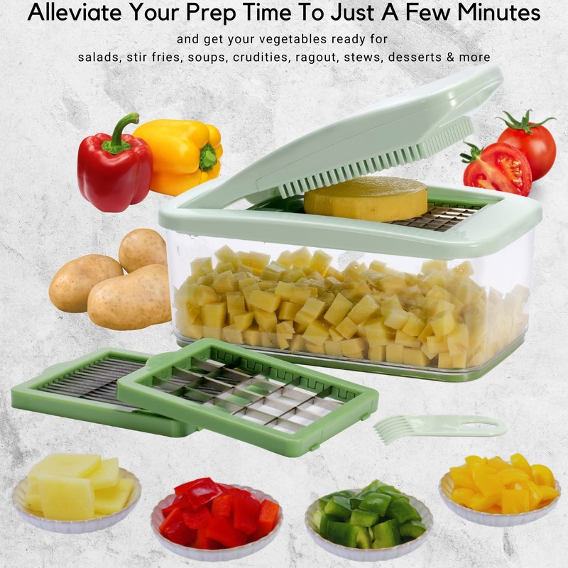Brieftons QuickPush Food Chopper: Vegetable Dicer Slicer, Onion Cutter, 3