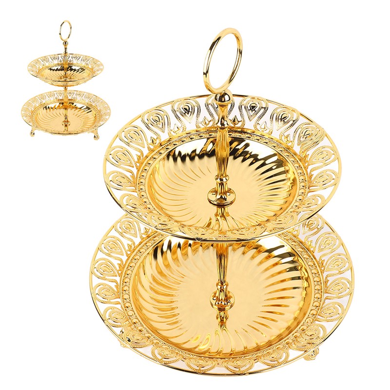 2 Tier Fruit Plate Metal Round Gold Plated Beautiful Cupcake