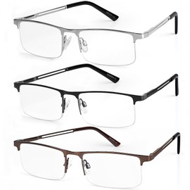 DJOLENSA 3er-Pack Lesebrillen herren damen, Blaulicht-Blocker, Metall halbrahmen Lesebrille mit Federscharnier & Etuis, schützt gegen Ermüdung/blendendes Licht/UV-Licht (Stärke +3.25