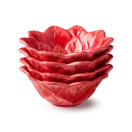 Winter Blooms Poinsettia Ice Cream Bowls – Set of 4 Red 3D Holiday Ceramic Floral Bowls for Ice Cream, Candy, Snacks & Desserts, Festive Christmas Tableware for Entertaining & Gift Giving